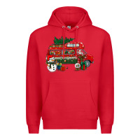 Red christmas santa claus with retro van Premium Hoodie - BundleAndBundleShop