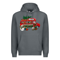 Rock christmas santa claus with retro van Premium Hoodie - BundleAndBundleShop