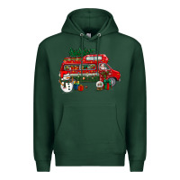 Sports Green christmas santa claus with retro van Premium Hoodie - BundleAndBundleShop