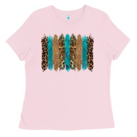 Bubblegum Pink glitter turqoise leopard tooled leather background Ladies Tee - RanaPortraitStore