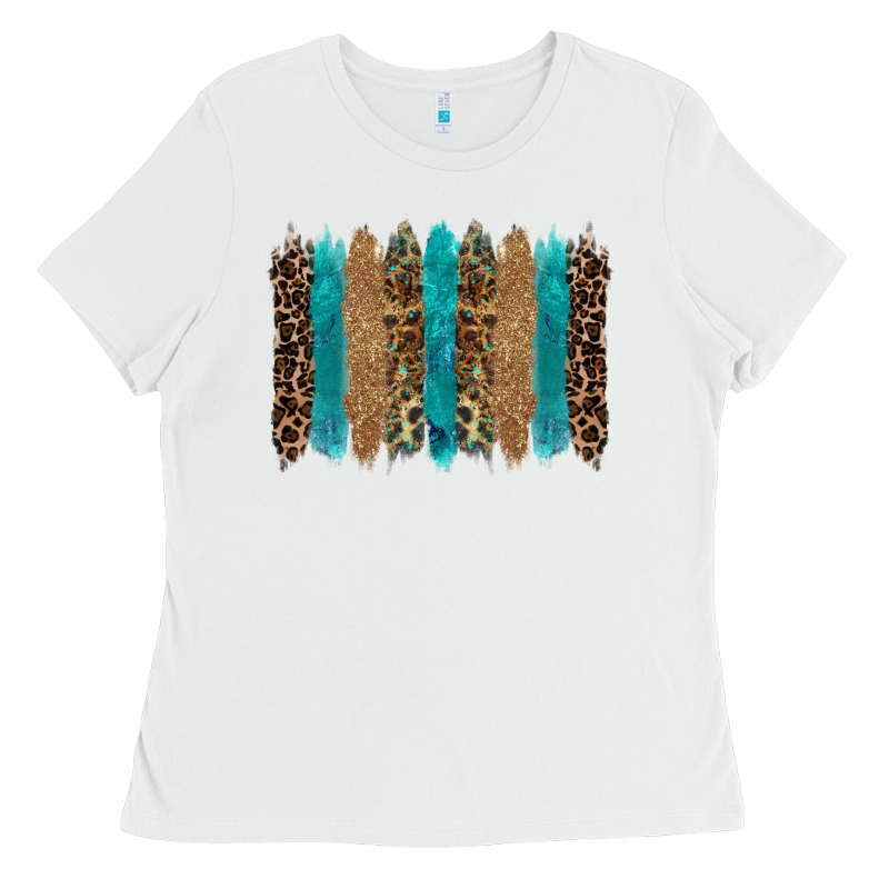 Glitter Turqoise Leopard Tooled Leather Background Ladies Tee by RanaPortraitStore | Teevron