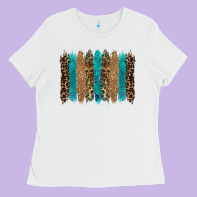 Glitter Turqoise Leopard Tooled Leather Background Ladies Tee Designed By Ranaportraitstore