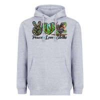 Heather Grey Peace Love Sloths Heavyweight Hoodie - LillyAllenDesigns