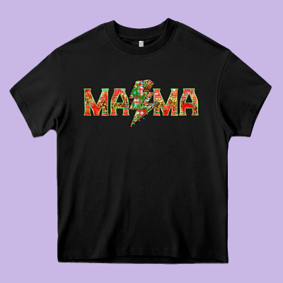 Mama Christmas Lightning Bolt Heavy Core Tee Designed By Nancycooperartshop