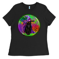 Black halloween round earrings Ladies Tee - BundleAndBundleShop