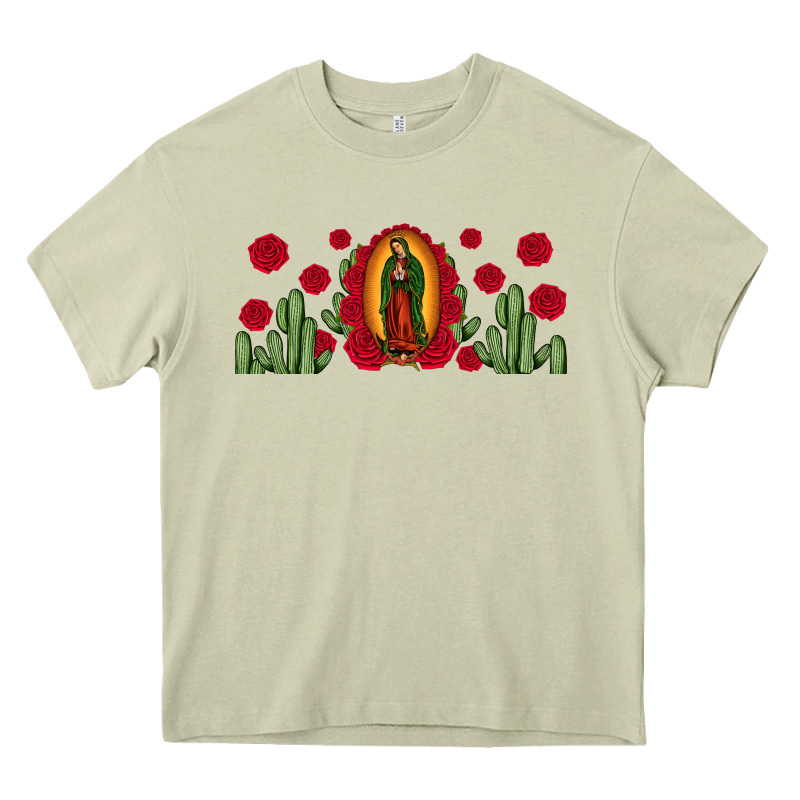 Lady Of Guadalupe Cactus Rose Heavy Core Tee by JahusDesignShop | Teevron