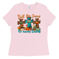 Bubblegum Pink fall for jesus he never leaves Ladies Tee - BundleAndBundleShop