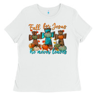 White fall for jesus he never leaves Ladies Tee - BundleAndBundleShop