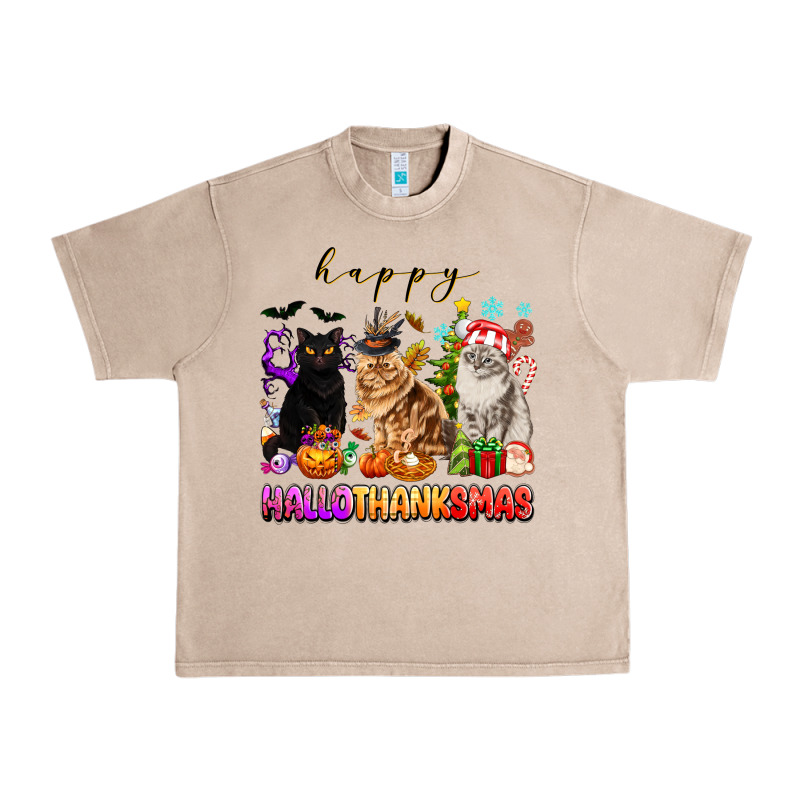 Happy Hallothanksmas Cats Urban Heavy Tee by texasbilliewilder | Teevron