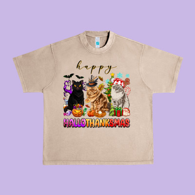 Happy Hallothanksmas Cats Urban Heavy Tee Designed By Texasbilliewilder