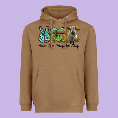 Peace Love Hampshire Sheep Heavyweight Hoodie Designed By Lillyallendesigns
