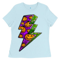 Baby Blue halloween lightning bolt Ladies Tee - BundleAndBundleShop