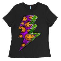 Black halloween lightning bolt Ladies Tee - BundleAndBundleShop