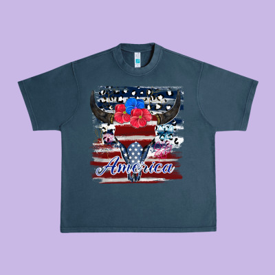Bull Skull America Urban Heavy Tee Designed By Jahusdesignshop
