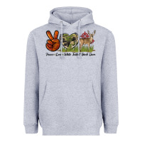 Heather Grey Peace Love White Tailed Buck Deer Heavyweight Hoodie - LillyAllenDesigns