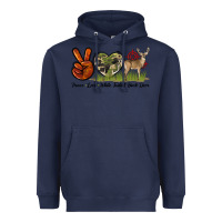 Navy Peace Love White Tailed Buck Deer Heavyweight Hoodie - LillyAllenDesigns