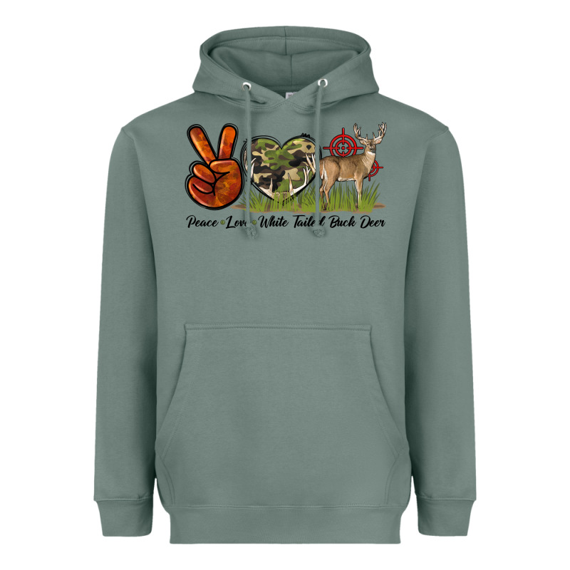 Peace Love White Tailed Buck Deer Heavyweight Hoodie by LillyAllenDesigns | Teevron