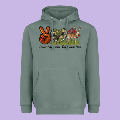 Peace Love White Tailed Buck Deer Heavyweight Hoodie Designed By Lillyallendesigns