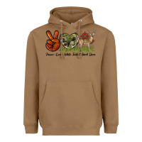 Toasted Coconut Peace Love White Tailed Buck Deer Heavyweight Hoodie - LillyAllenDesigns