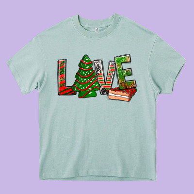 Love Christmas Tree Cake Heavy Core Tee Designed By Nancycooperartshop