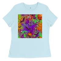 Baby Blue halloween party seamless pattern Ladies Tee - BundleAndBundleShop