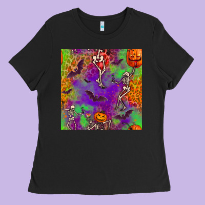 Halloween Party Seamless Pattern Ladies Tee Designed By Bundleandbundleshop