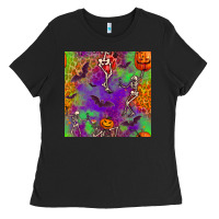 Black halloween party seamless pattern Ladies Tee - BundleAndBundleShop