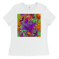 White halloween party seamless pattern Ladies Tee - BundleAndBundleShop