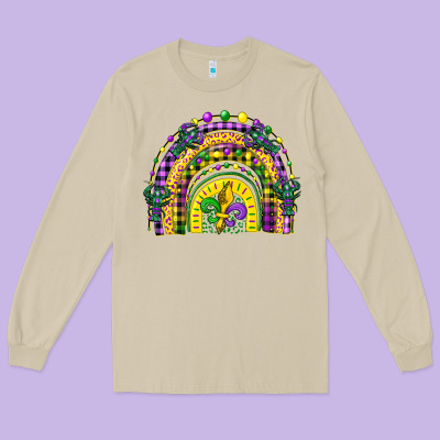 Mardi Gras Rainbow And Fleur De Lis Long Sleeve Tee Designed By Cowgirlartshop