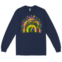 Navy mardi gras rainbow and fleur de lis Long Sleeve Tee - CowGirlArtShop