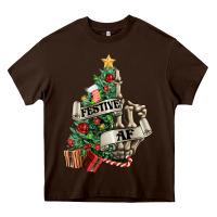 Chocolate Brown Festive af Christmas middle finger Heavy Core Tee - NancyCooperArtShop