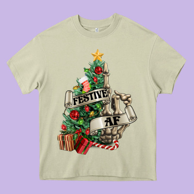 Festive Af Christmas Middle Finger Heavy Core Tee Designed By Nancycooperartshop