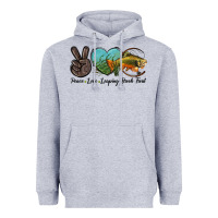 Heather Grey Peace Love Leaping Brook Trout Heavyweight Hoodie - LillyAllenDesigns