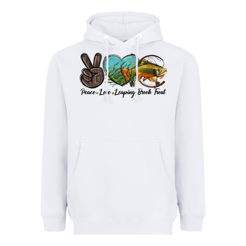 Peace Love Leaping Brook Trout Heavyweight Hoodie by LillyAllenDesigns | Teevron