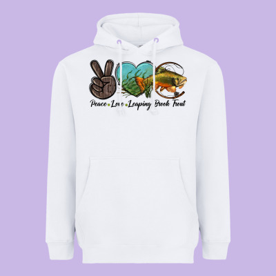 Peace Love Leaping Brook Trout Heavyweight Hoodie Designed By Lillyallendesigns