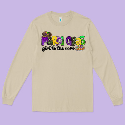 Mardi Gras Girl To The Core Long Sleeve Tee Designed By Cowgirlartshop