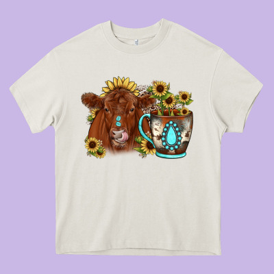 Sunflower Coffee Cup Red Angus Gemstone Heavy Core Tee Designed By Jahusdesignshop