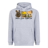 Heather Grey Peace Love Wild cat Heavyweight Hoodie - LillyAllenDesigns