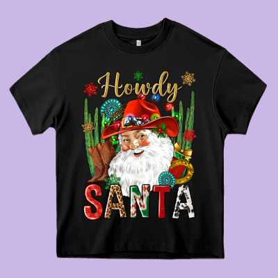 Howdy Santa Heavy Core Tee Designed By Nancycooperartshop