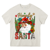 Cream Howdy Santa Heavy Core Tee - NancyCooperArtShop