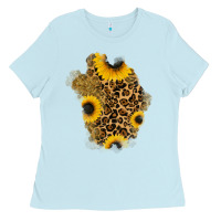 Baby Blue glitter sunflowers leopard patch Ladies Tee - RanaPortraitStore