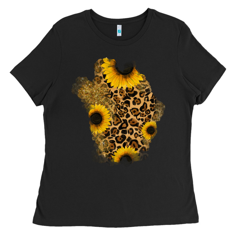 Glitter Sunflowers Leopard Patch Ladies Tee by RanaPortraitStore | Teevron