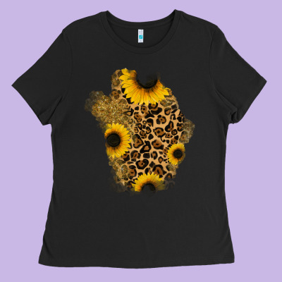 Glitter Sunflowers Leopard Patch Ladies Tee Designed By Ranaportraitstore