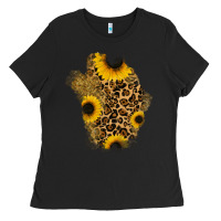 Black glitter sunflowers leopard patch Ladies Tee - RanaPortraitStore