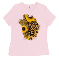 Bubblegum Pink glitter sunflowers leopard patch Ladies Tee - RanaPortraitStore