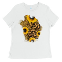 White glitter sunflowers leopard patch Ladies Tee - RanaPortraitStore