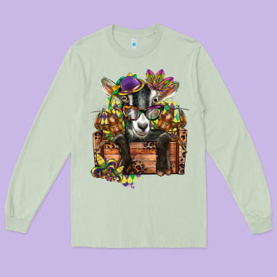 Mardi Gras Goat Long Sleeve Tee Designed By Cowgirlartshop