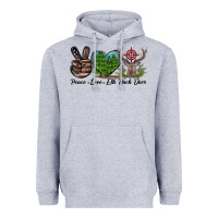 Heather Grey Peace Love Elk Buck Deer Heavyweight Hoodie - LillyAllenDesigns