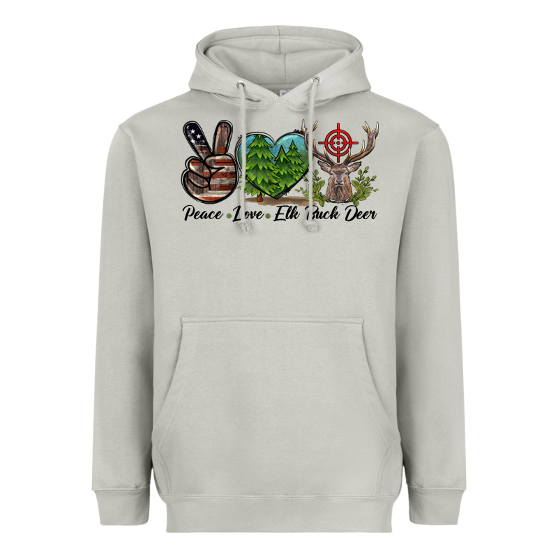 Peace Love Elk Buck Deer Heavyweight Hoodie by LillyAllenDesigns | Teevron