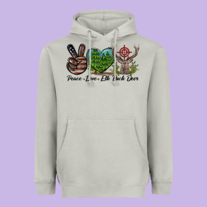 Peace Love Elk Buck Deer Heavyweight Hoodie Designed By Lillyallendesigns
